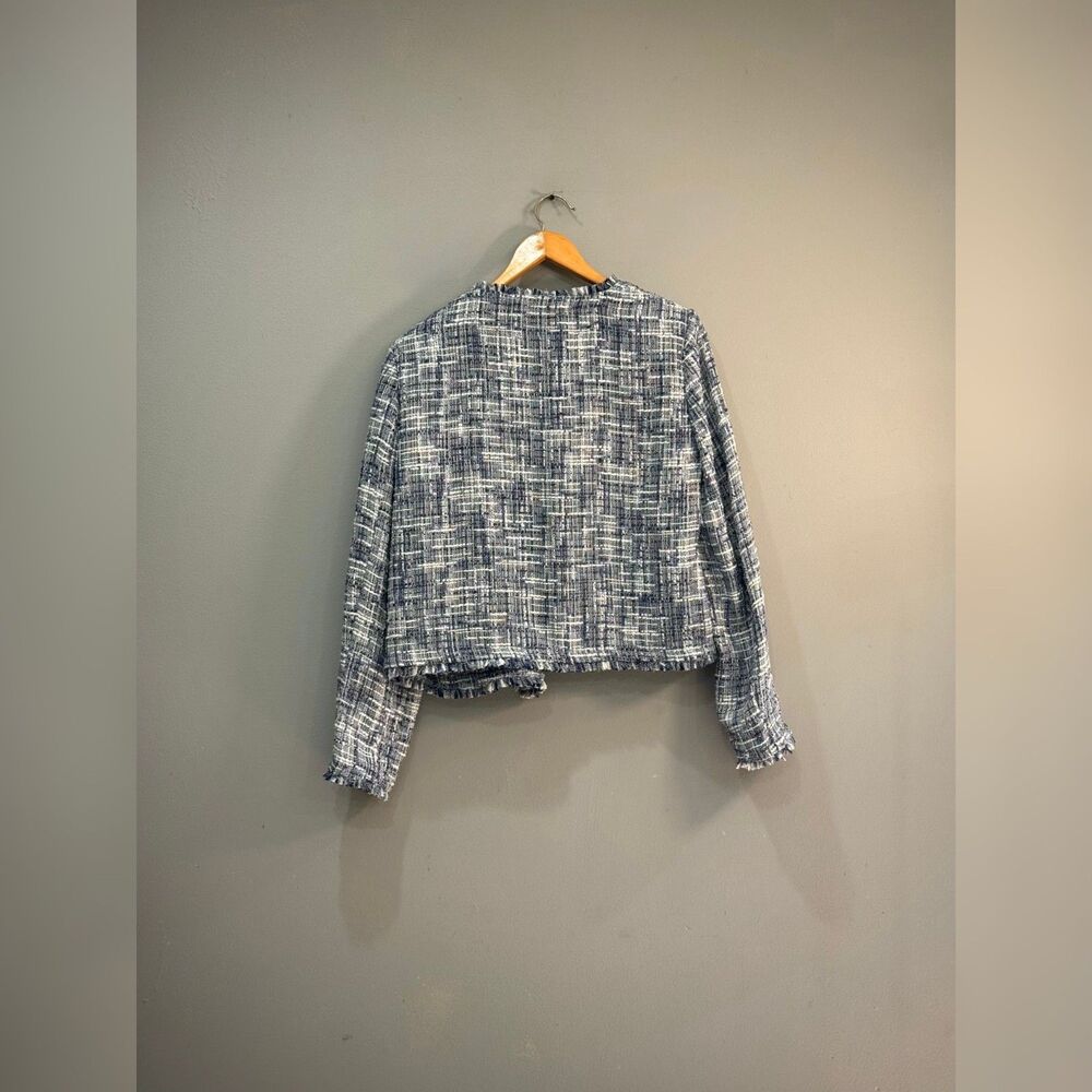 Blue/White Calvin Klein Classic Tweed Open Jacket Size 16 EUC - Picture 4 of 5